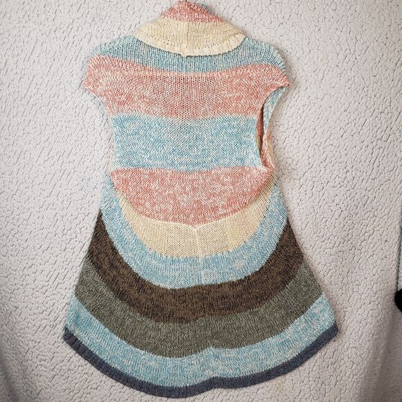 Cabi Knit Open Front Cardigan Vest Womens M Boho Striped Cottagecore Lagenlook - Picture 2 of 8